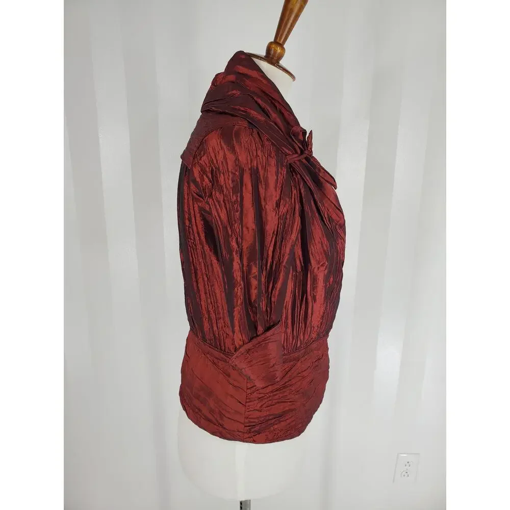 ESSENTIALS BY MILANO Women's Burgundy Rouched Blouse Sz M - Picture 2 of 10